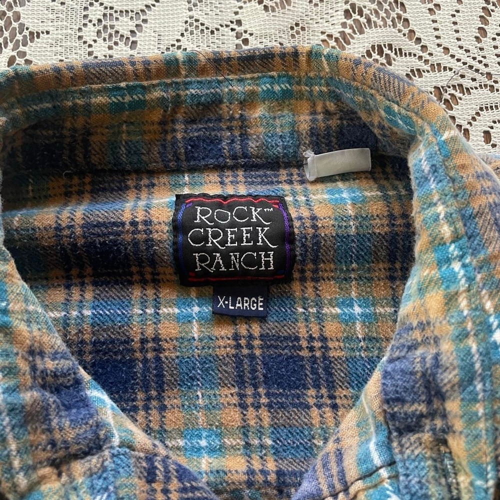 Vintage 90's yellow, blue and brown plaid button-up shirt - Picture 6 of 7